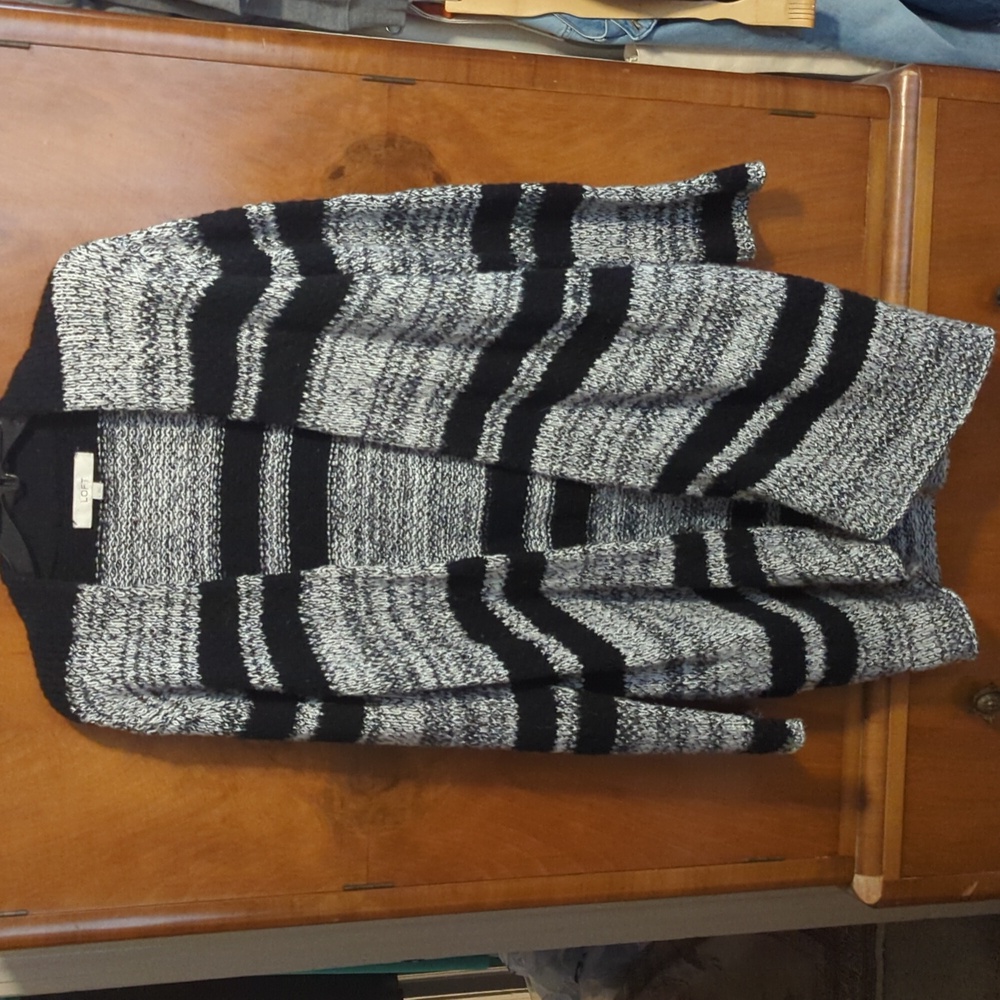 Loft Striped Sweater Black & White Size Large